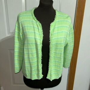 Parisian Works Lime Green Blue Hook Closure Sweater Cardigan Preppy Size LP